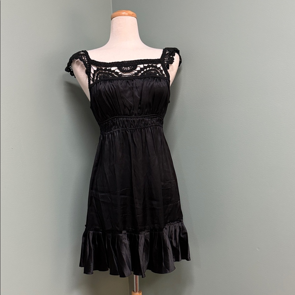 Hale Bob Black Silk Ruffle Mini Dress